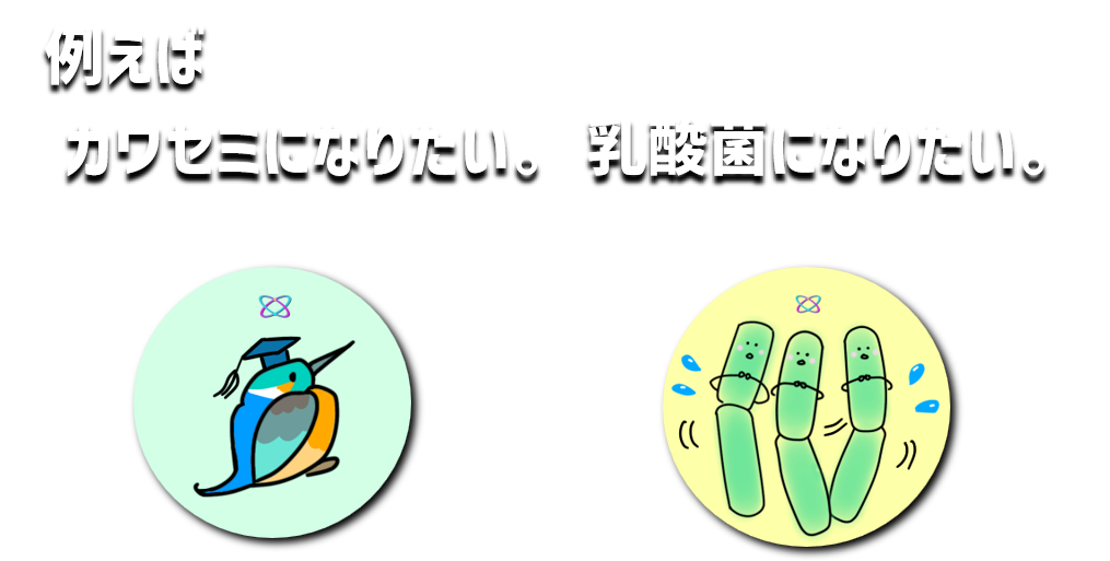 例えば
カワセミになりたい。
乳酸菌になりたい。